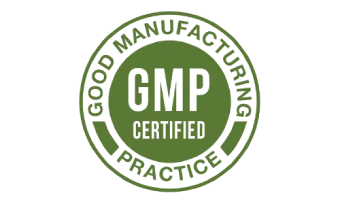 GMP certified badge showing adherence to good manufacturing practices